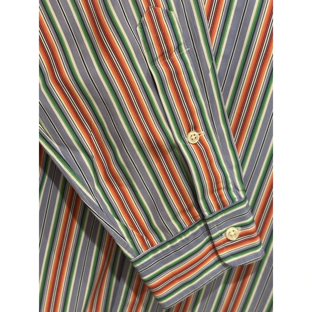 Ralph Lauren‎ Men Shirt L Button Down Orange Multi Stripe Navy Pony Button Down